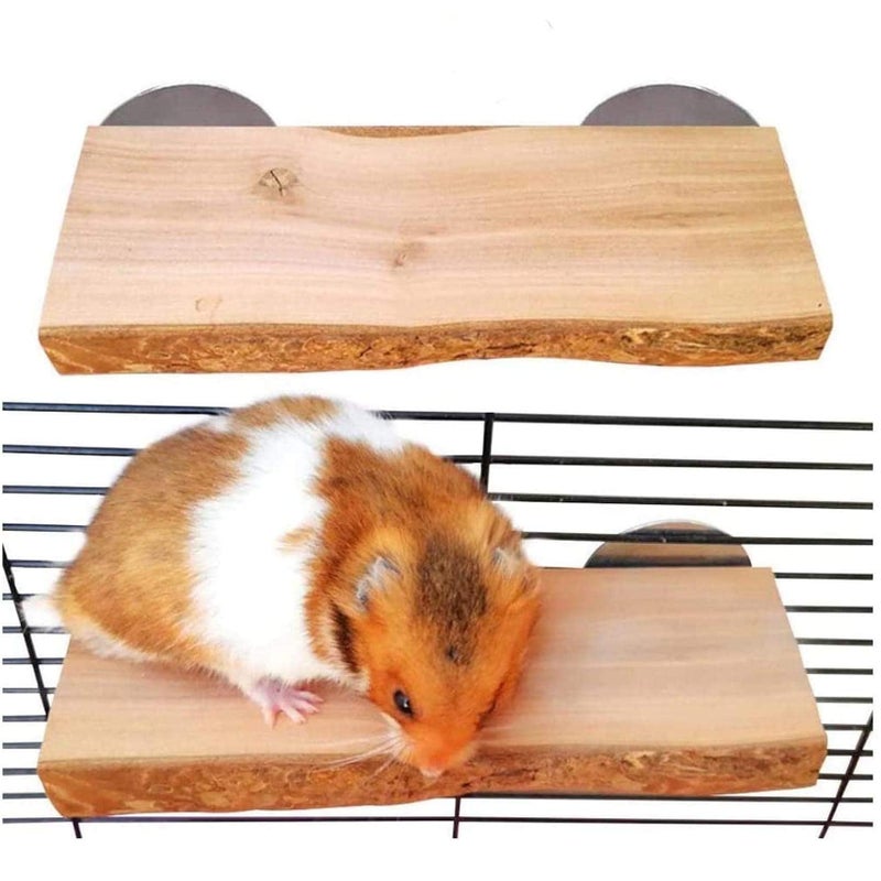 Hamiledyi 2Pcs Hamster Ledges Wooden Platform Rat Climb Platform Shelf Bird Perch Stand Toys Cage Accessories for Rat Squirrel Gerbil Suger Glider 2.6" X 5.9" - Image 1